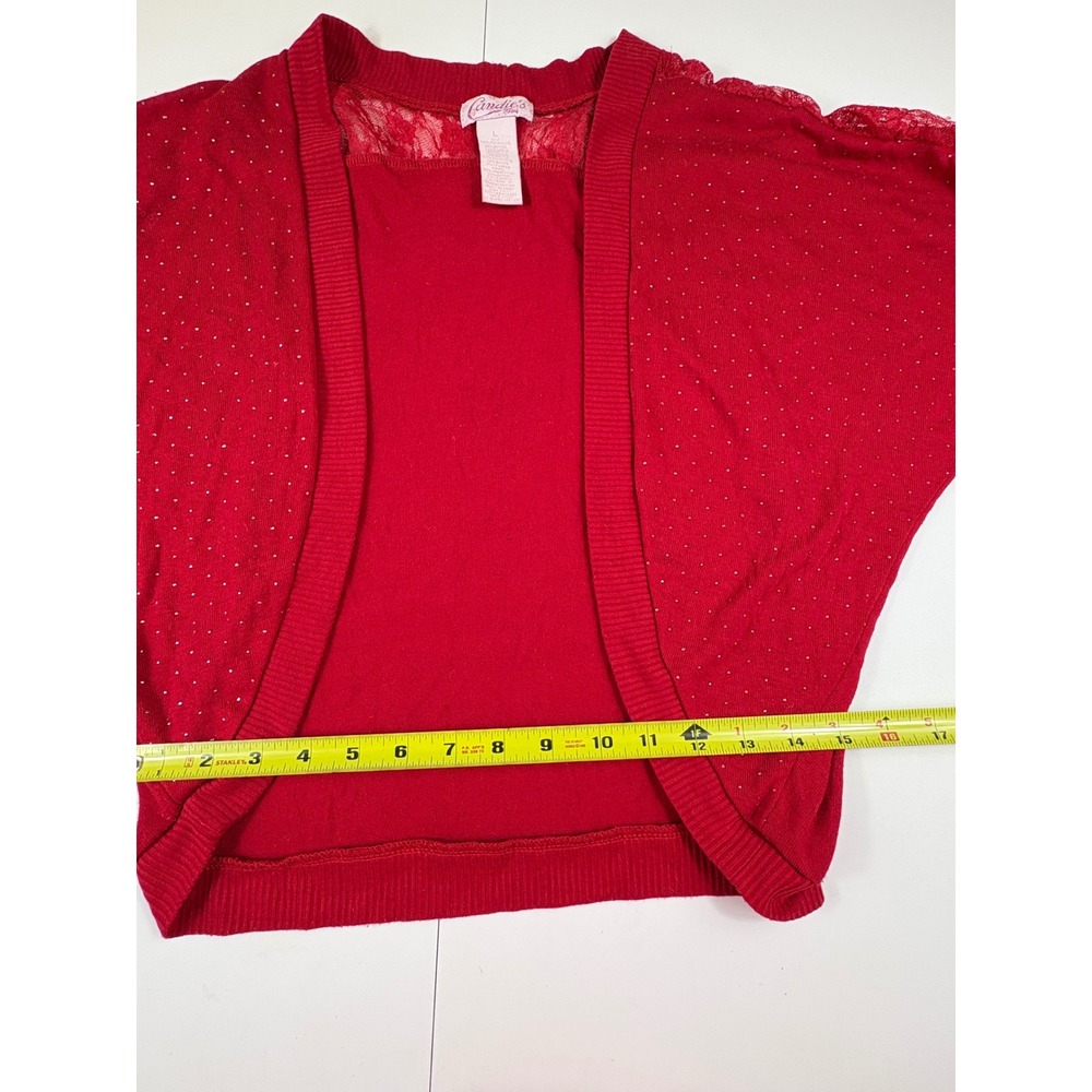 Y2K Candie's Girl Red Glitter Lace Trim Shrug Bolero‎ Top Size L - Picture 6 of 9
